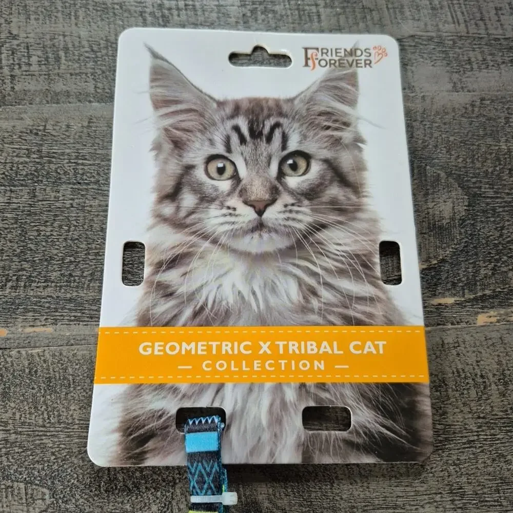 Friends Forever Geometric Xtribal Cat Collar 1 Piece Blue with Bell